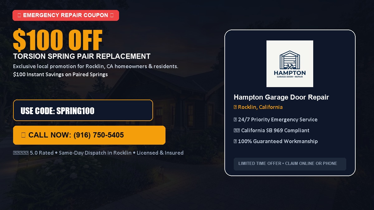 $100 OFF Heavy-Duty Torsion Spring Pair Replacement in Rocklin, CA