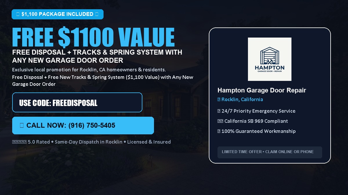 Free Disposal + Free New Tracks & Spring System with Any New Garage Door Order ($1100 Value) in Rocklin, CA